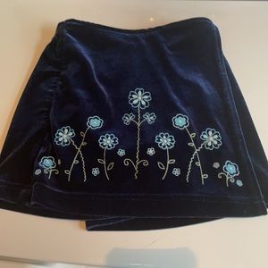 Vtg 90’s navy velvet skort floral skirt girls sz 5
